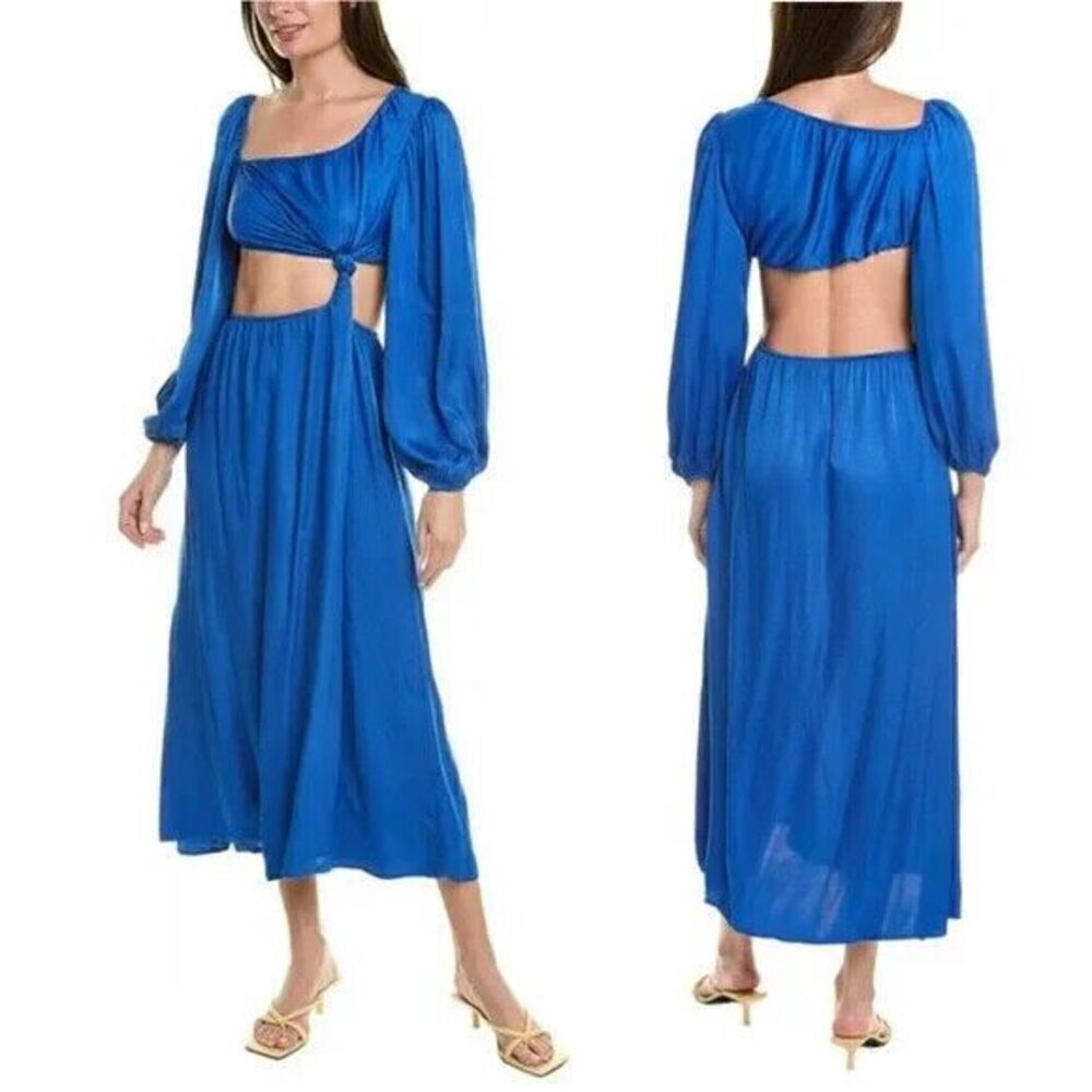 New Farm Rio Blue Satin Cutout Midi Dress Women's Size Large